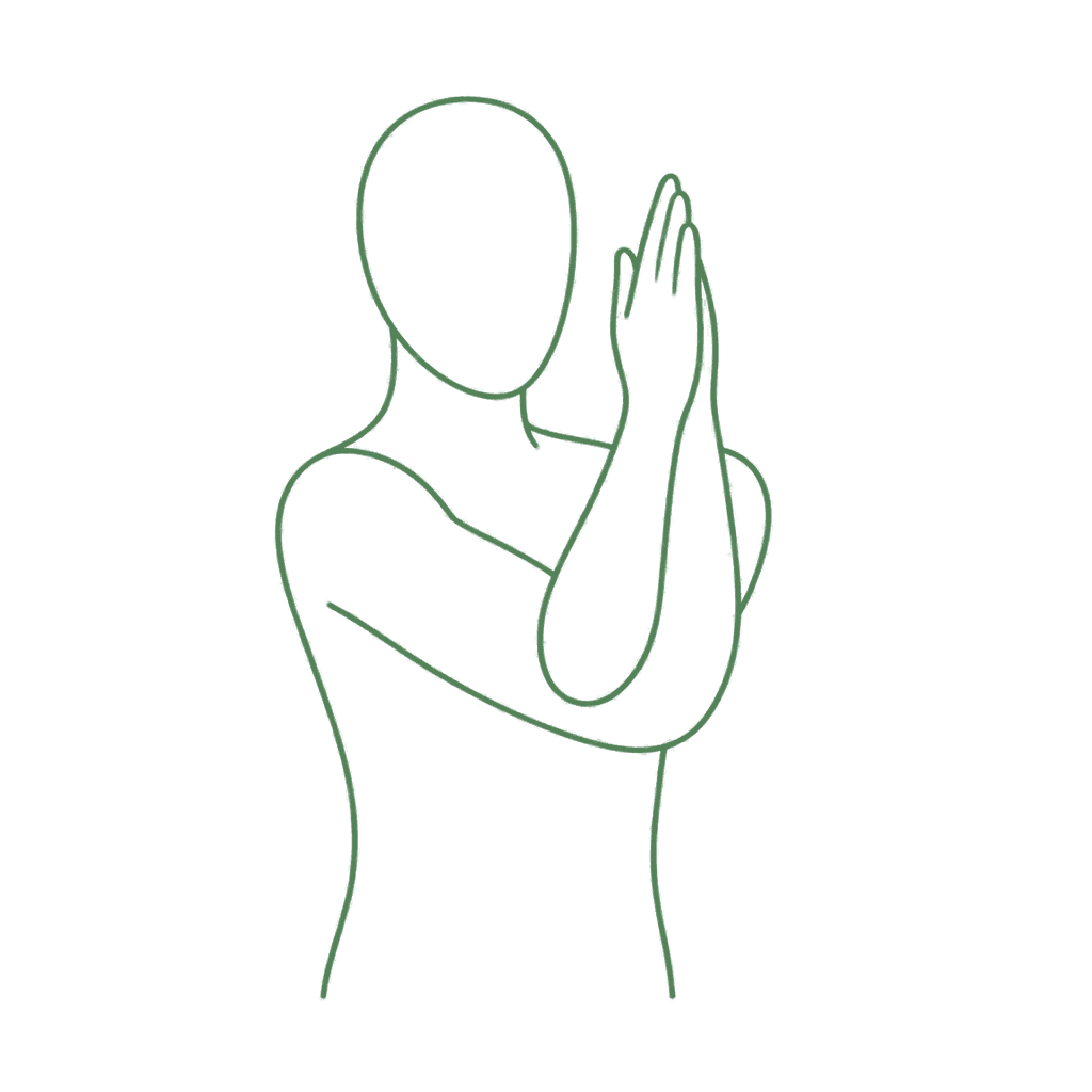 Eagle arms with forearms wrapped together and elbows lifted