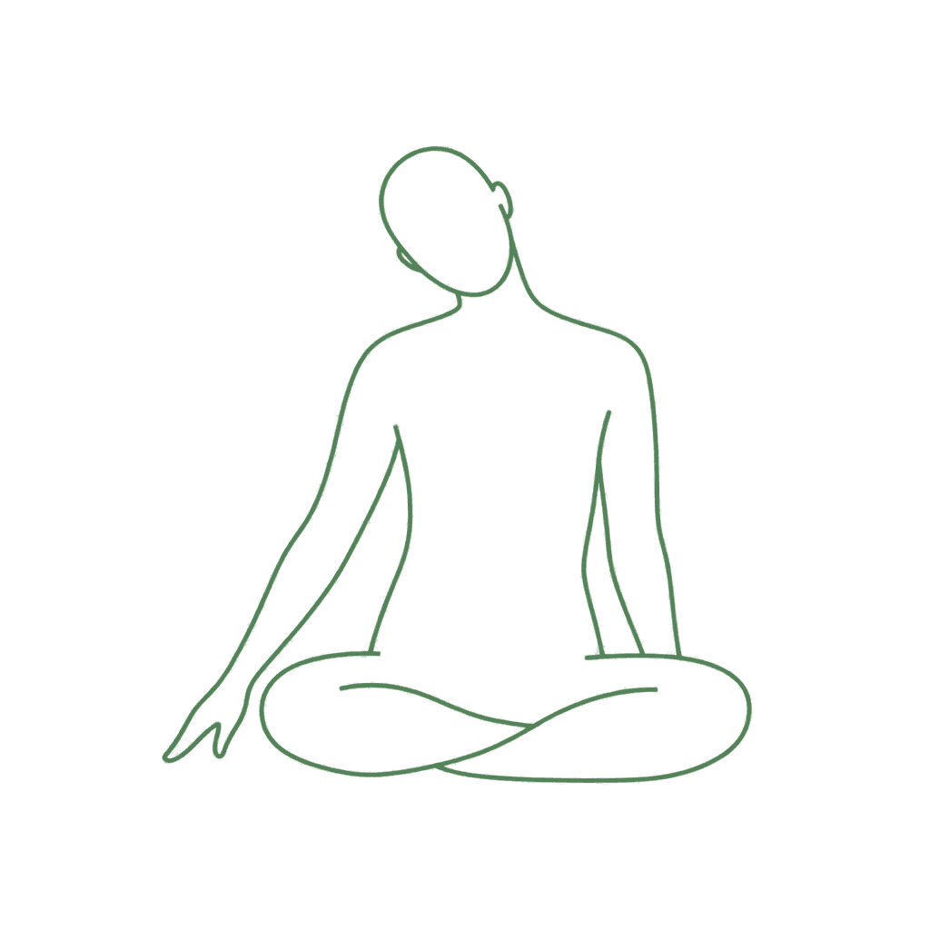 Seated neck release with one ear tilted toward the shoulder and the opposite arm lowered