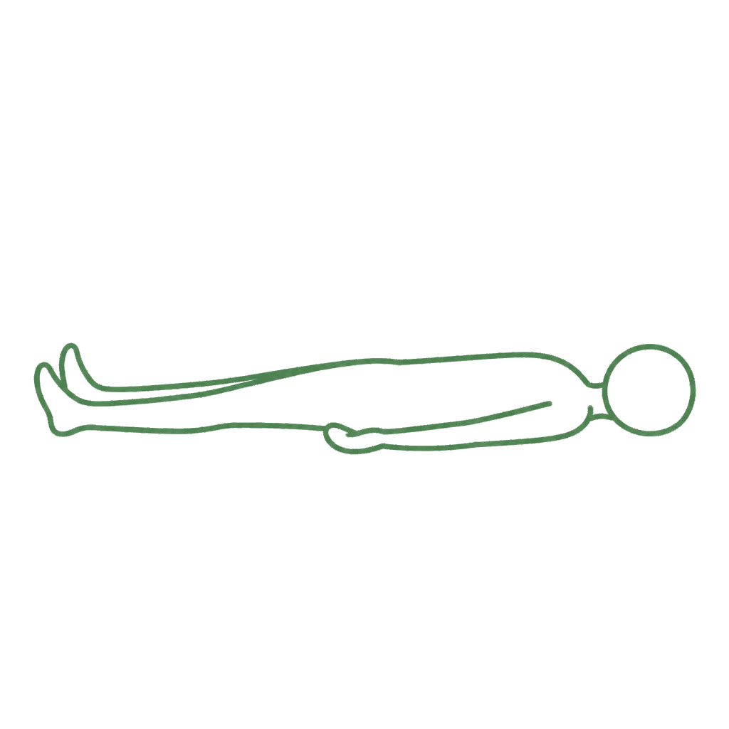 Corpse pose lying flat with legs apart and arms resting away from the body